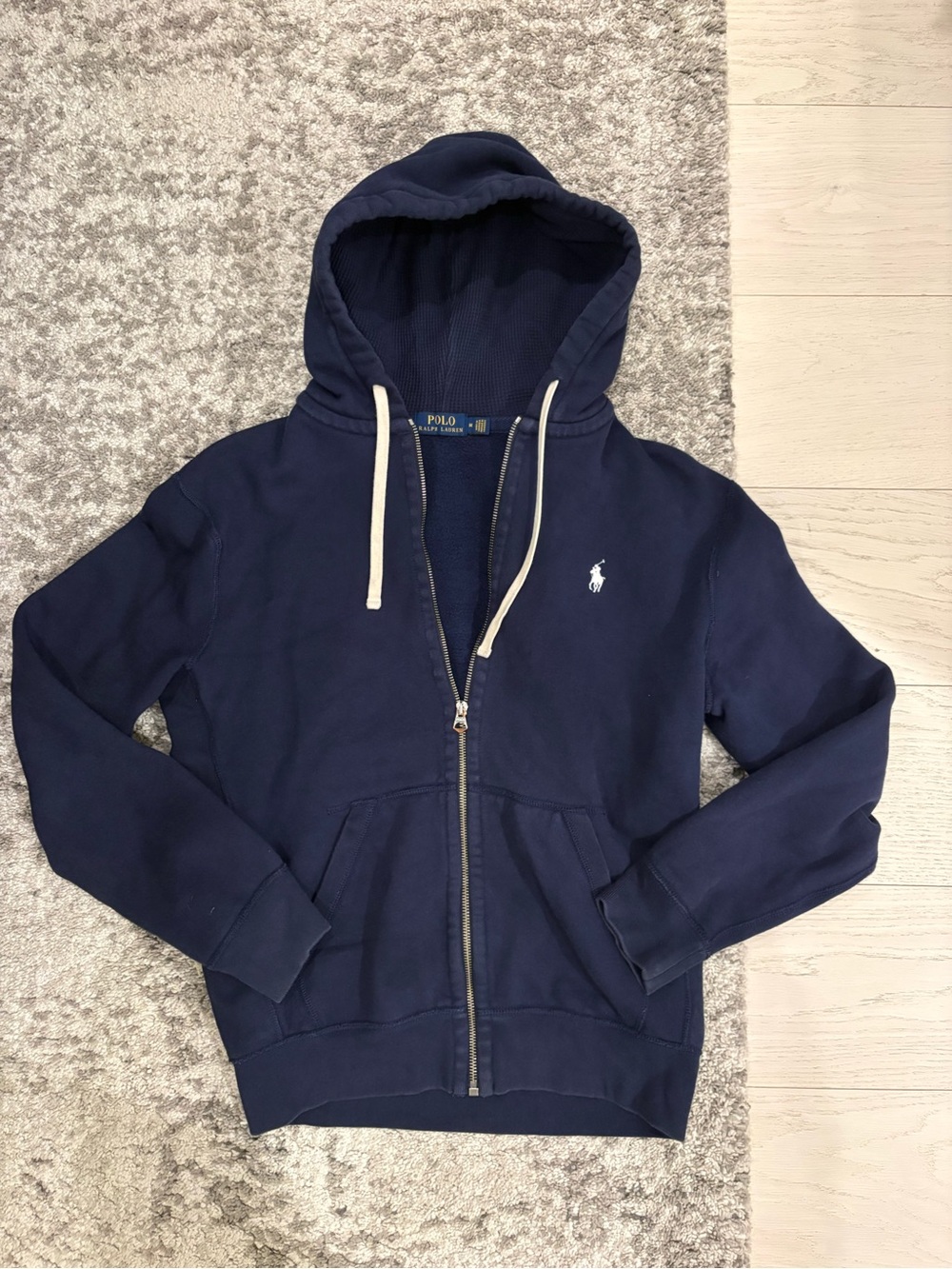 Ralph Lauren Navy Zip Hoodie with Yellow Logo Tag